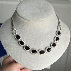 Elegant Black, White and Silver Necklace with Box
